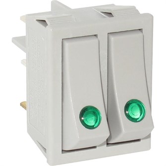 Выключатель двухклавишный зеленая линза, серый корпус C6003PL
