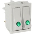 Выключатель двухклавишный зеленая линза, серый корпус C6003PL